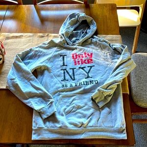 I only like NY as a friend hoodie sweatshirt grey pocket Small I ❤️ New York